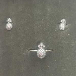 NEW Argento Silver Pineapple ring and ear ring set